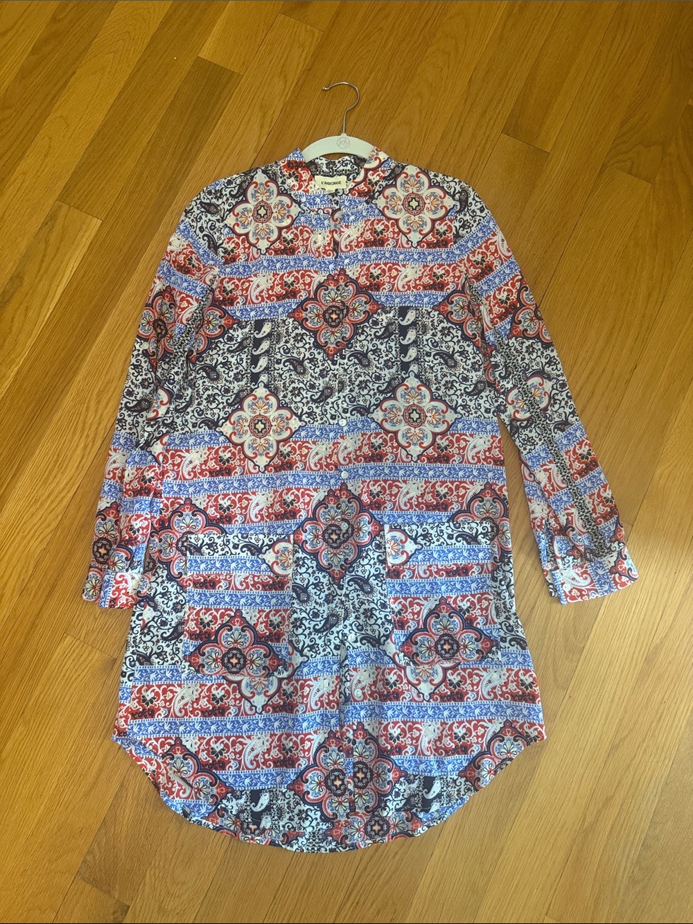 L'AGENCE Red, Blue and Cream Paisley Print Blouse